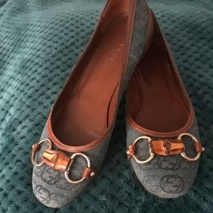 Auth Gucci Monogram Canvas Bamboo Link Flats!